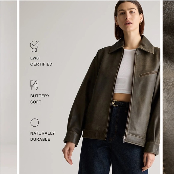 Quince 100% Leather Oversized Bomber Jacket | XS | Distressed Brown | MSRP: $250 - Picture 3 of 13
